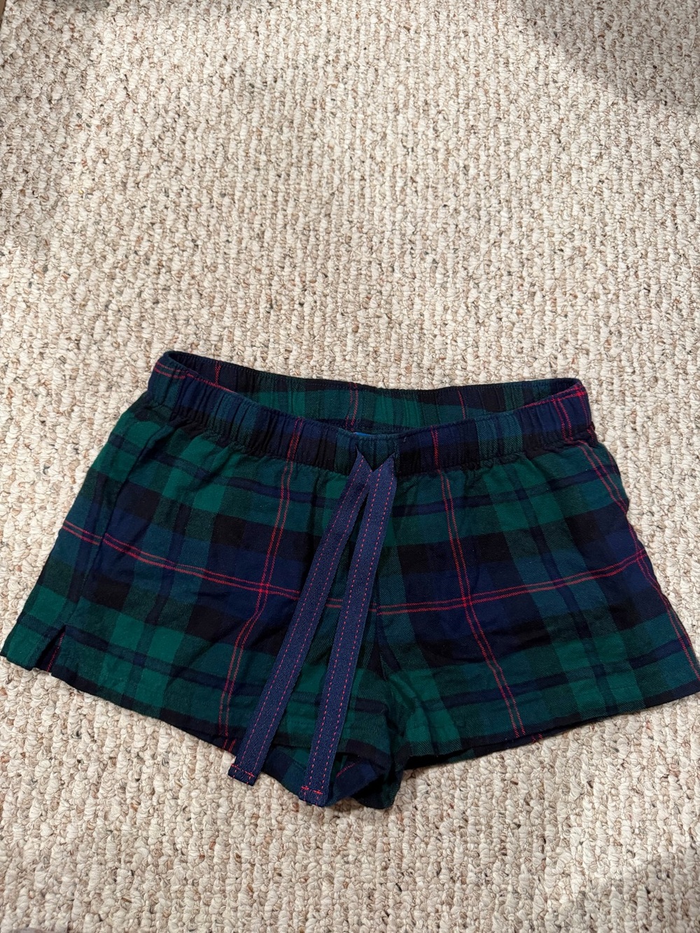 Old Navy Green & Navy Plaid High-Waist Lounge Shorts